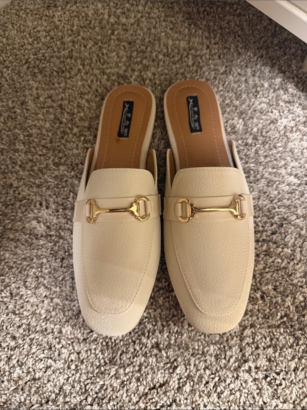 Forever 21 Cream Slip-On Loafer Mules with Gold Bit